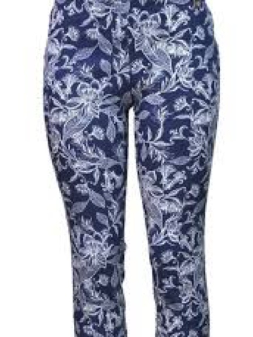 Rafaella Navy Blue Capri Pants With White Floral Print. Size 8